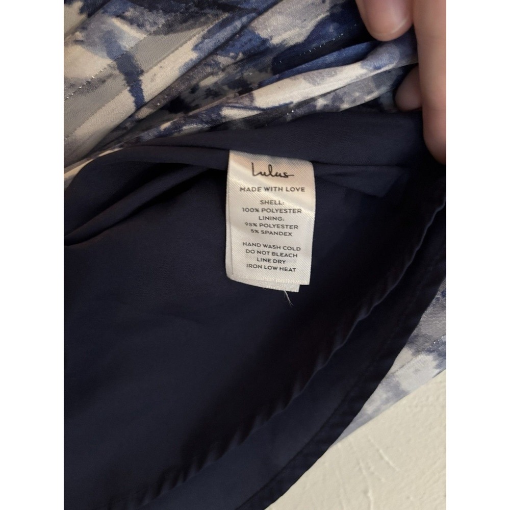 Lulus Blue Floral High Low Maxi Dress Pleated Metallic Stripe Surplice Size L - Picture 8 of 9